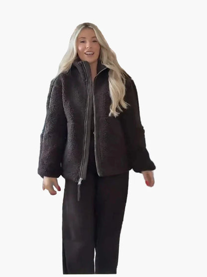 Damen Teddyjacke im Oversized-Look – Trendige Übergangsjacke für Herbst & Winter