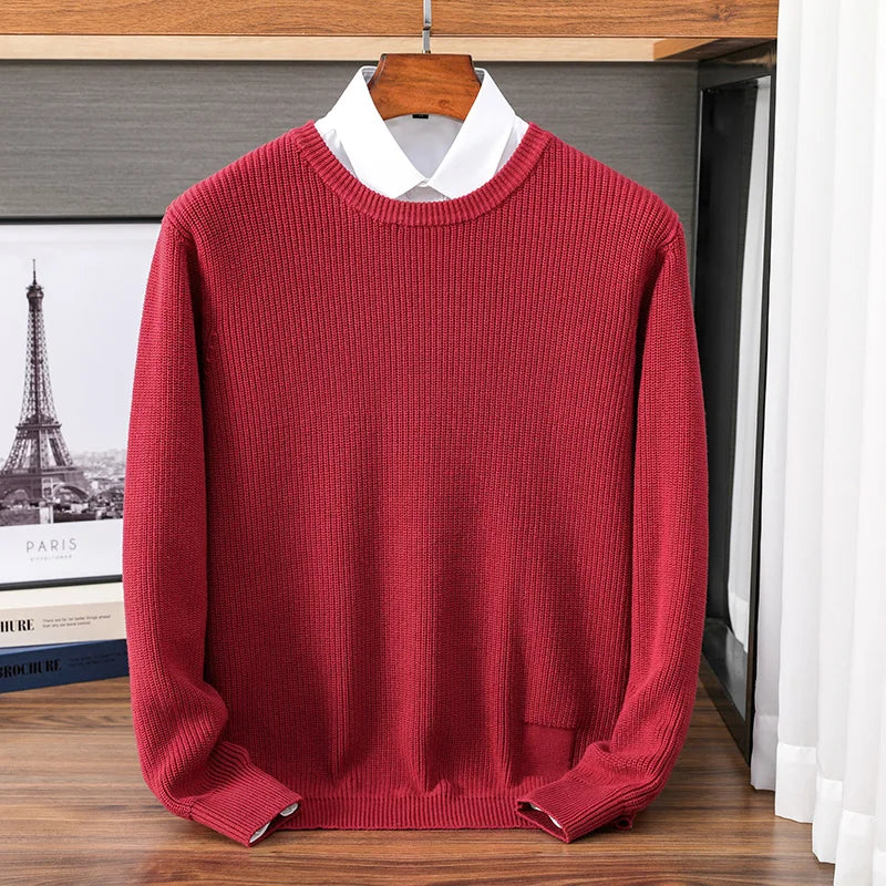Pull homme à col rond en maille – sweat décontracté à manches longues, disponible en plusieurs couleurs
