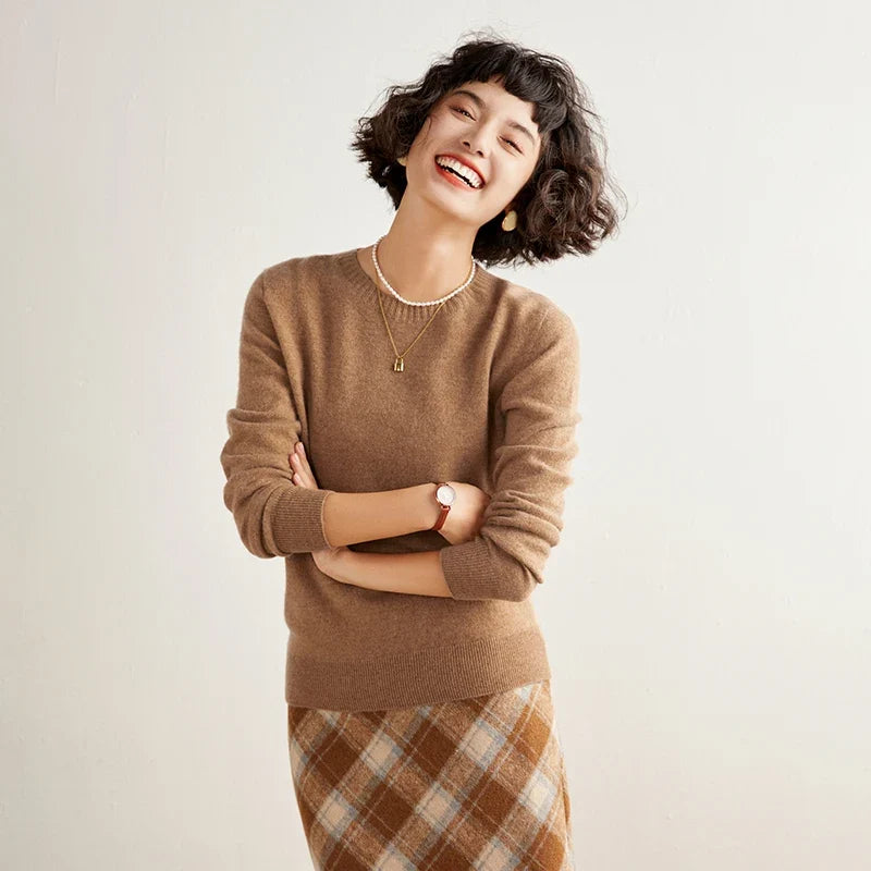 Pull femme col rond manches longues en maille
