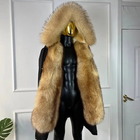 Parka Herren mit Kunstfellfutter & Kapuze Schwarz Braun
