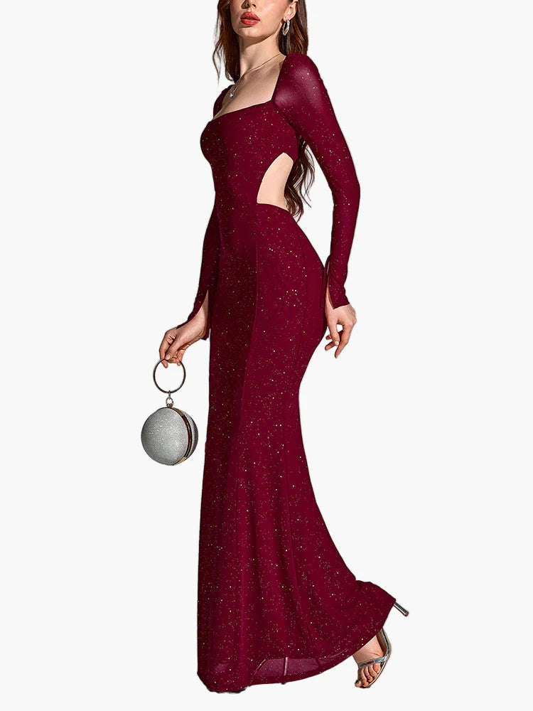 Robe de soirée femme avec fente et paillettes – Robe longue élégante pour occasions festives