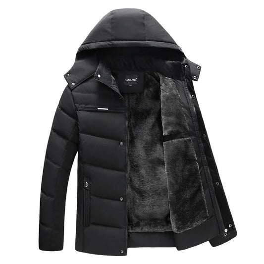 Herren Winter Steppjacke mit Kapuze und Plüschfutter