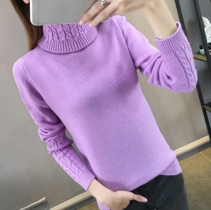 Damen Rollkragenpullover mit Zopfmuster Ärmeln in Grau