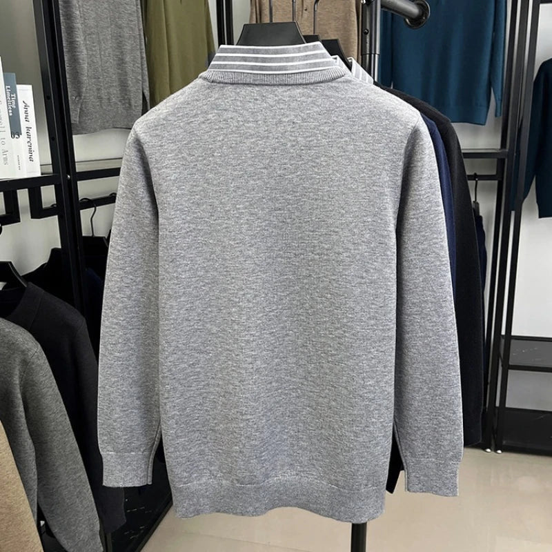 Maglione da uomo con colletto a camicia a righe – Look business casual elegante per ufficio e vita quotidiana