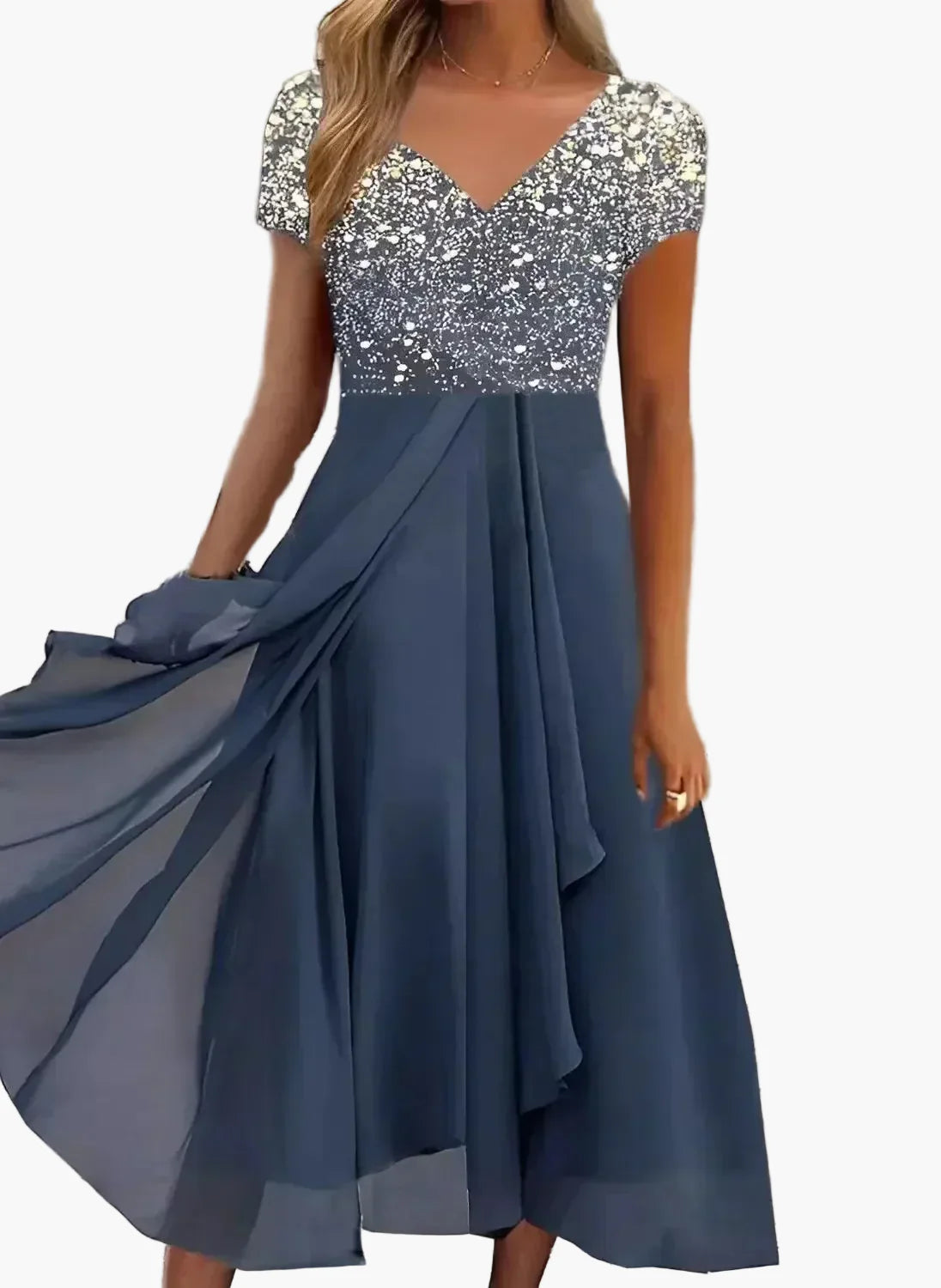 Vestido de noche elegante para mujer, línea A de chiffon, festivo con parte superior floral para ocasiones especiales