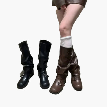 Stivali da donna al ginocchio con fibbie – Stile urbano alla moda per autunno e inverno