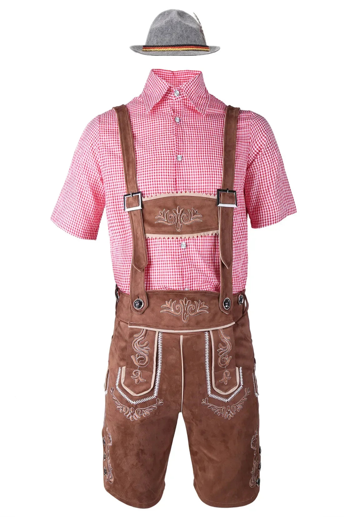 Herren Lederhosen Set Karohemd Hut Trachten Set Oktoberfest