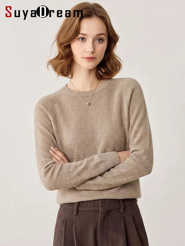 Damen Pullover Rundhalsausschnitt Langarm Strickpullover