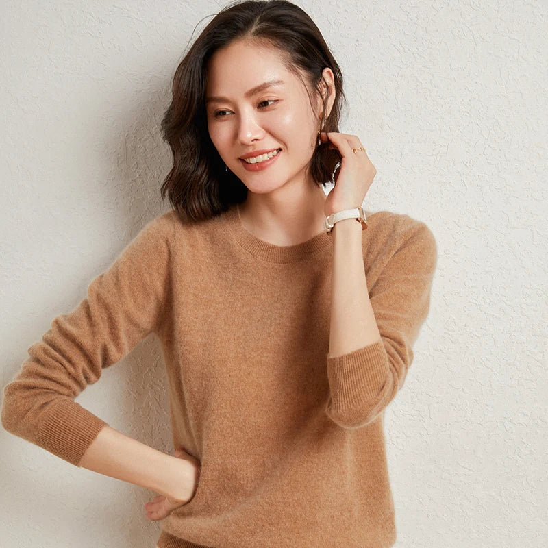 Pullover da donna in maglia, a girocollo, a maniche lunghe, in materiale morbido