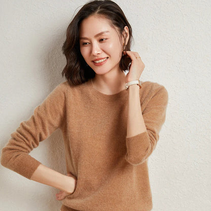 Pullover da donna in maglia, a girocollo, a maniche lunghe, in materiale morbido