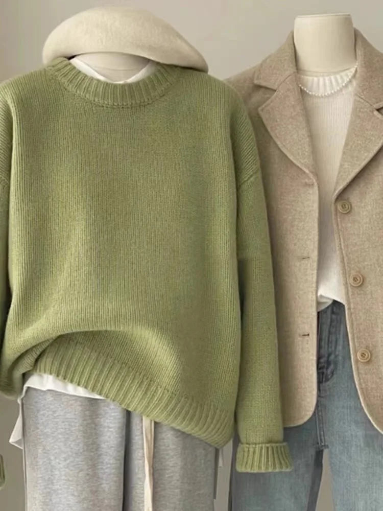 Pull en grosse maille pour femme, col rond, manches longues