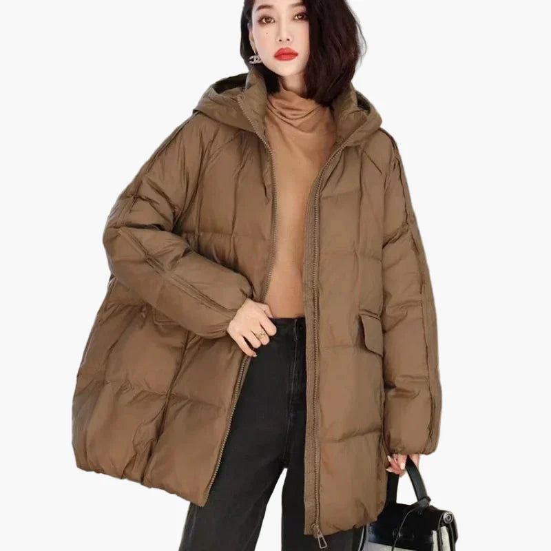 Damen Oversize Steppjacke mit Kapuze – Modische Winterjacke für Alltag & Freizeit