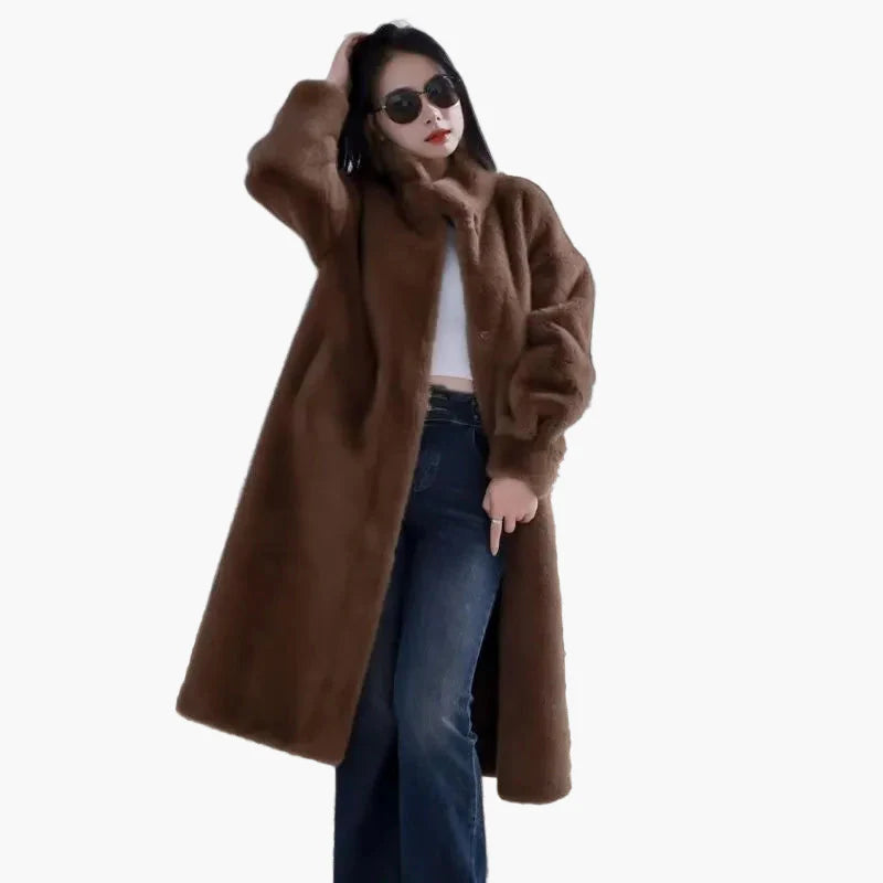 Damen Langer Flauschiger Wintermantel – Eleganter Komfort für kalte Tage