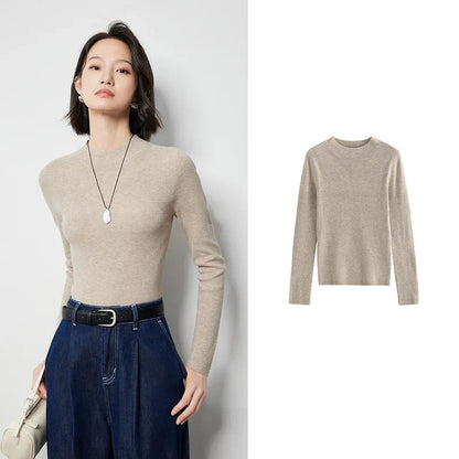 Damen Langarm Pullover schmal geschnitten Mock Neck Basic Stricktop