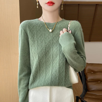 Damen Strickpullover Rundhals mit Rautenmuster Langarm