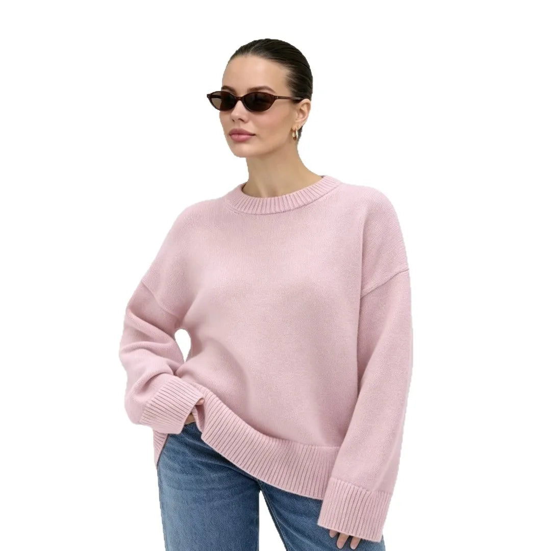 Pull oversize pour femme à col rond, pull en maille, coupe ample