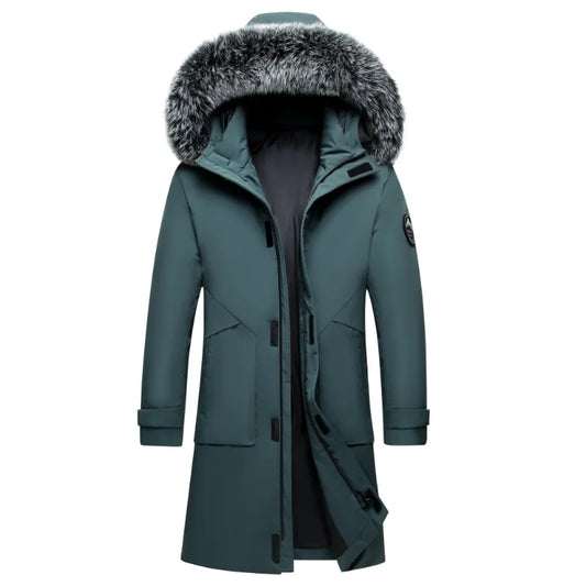 Herren Winterparka mit Kapuze und Fellimitatbesatz, Langer warmer Mantel, Outdoor Jacke