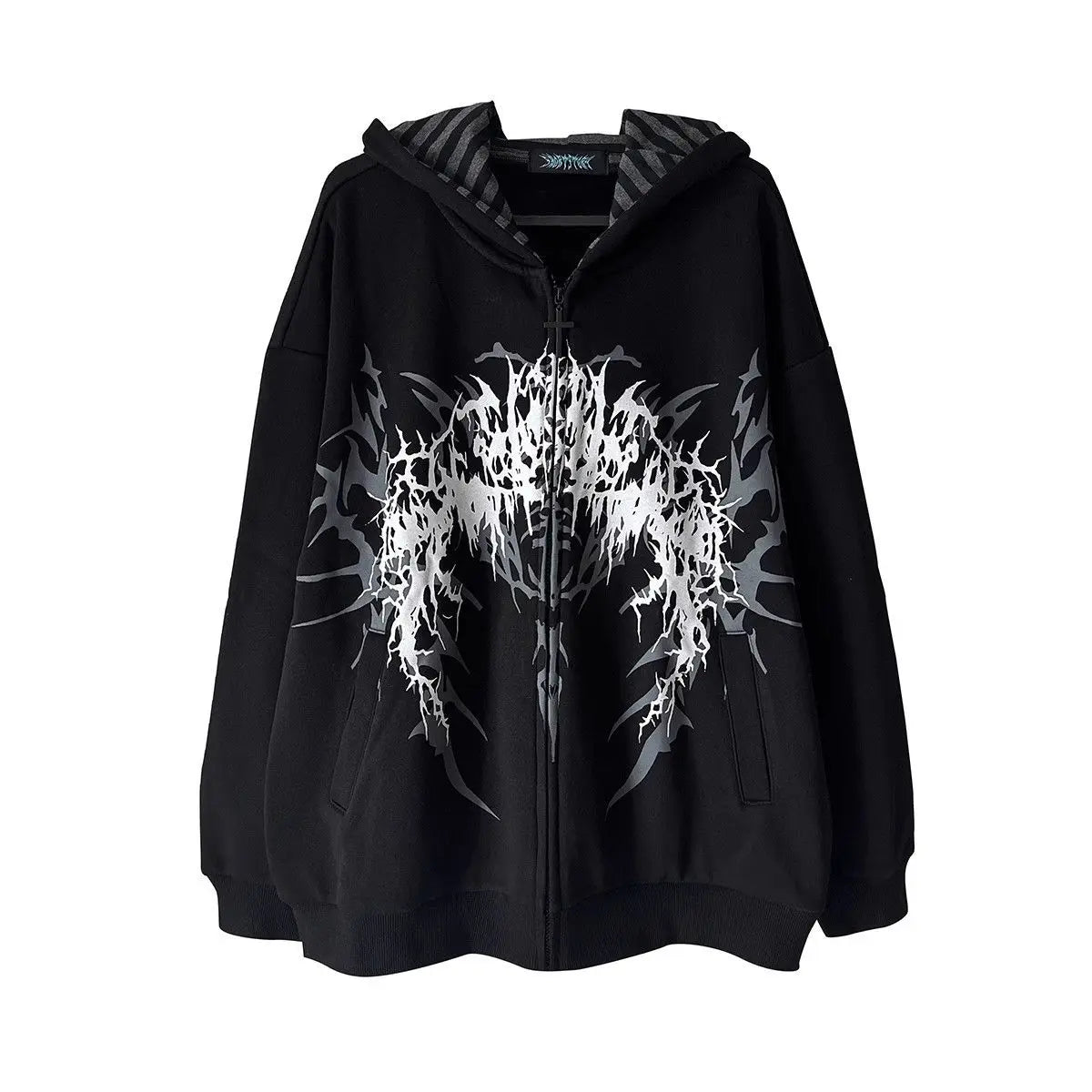 Giacca con cappuccio unisex con cerniera, oversize, stampa gotica