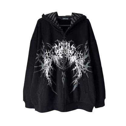 Giacca con cappuccio unisex con cerniera, oversize, stampa gotica