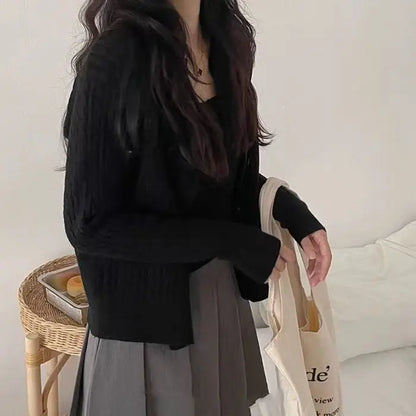 Damen Strick Cardigan & Top Set Zopfmuster Rundhals