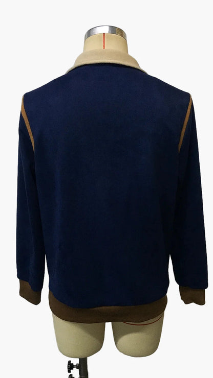 Męski vintage sweatshirt patchwork ze stójką i zamkiem – Retro sweter na jesień i zimę na czas wolny i streetwear