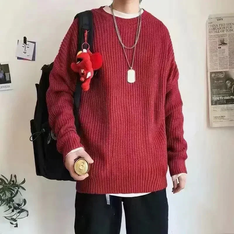 Unisex oversized strikkegenser med rund hals i ribbestrikk