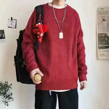 Unisex oversized strikkegenser med rund hals i ribbestrikk