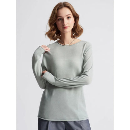 Pull à manches longues pour femme, col bateau, uni