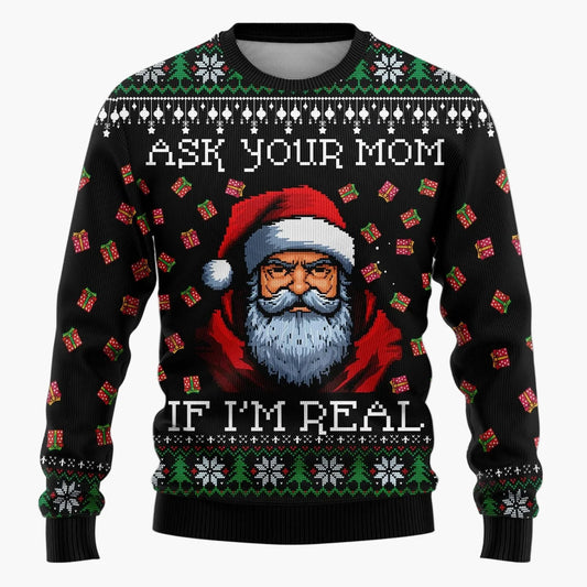 Suéter feo de Navidad para hombre con divertido motivo de Santa Claus – Divertido suéter navideño para fiestas y celebraciones