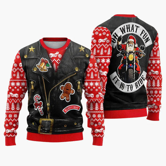 Jersey navideño Ugly Christmas Sweater Biker Santa para hombre – Suéter navideño divertido con diseño de motocicleta