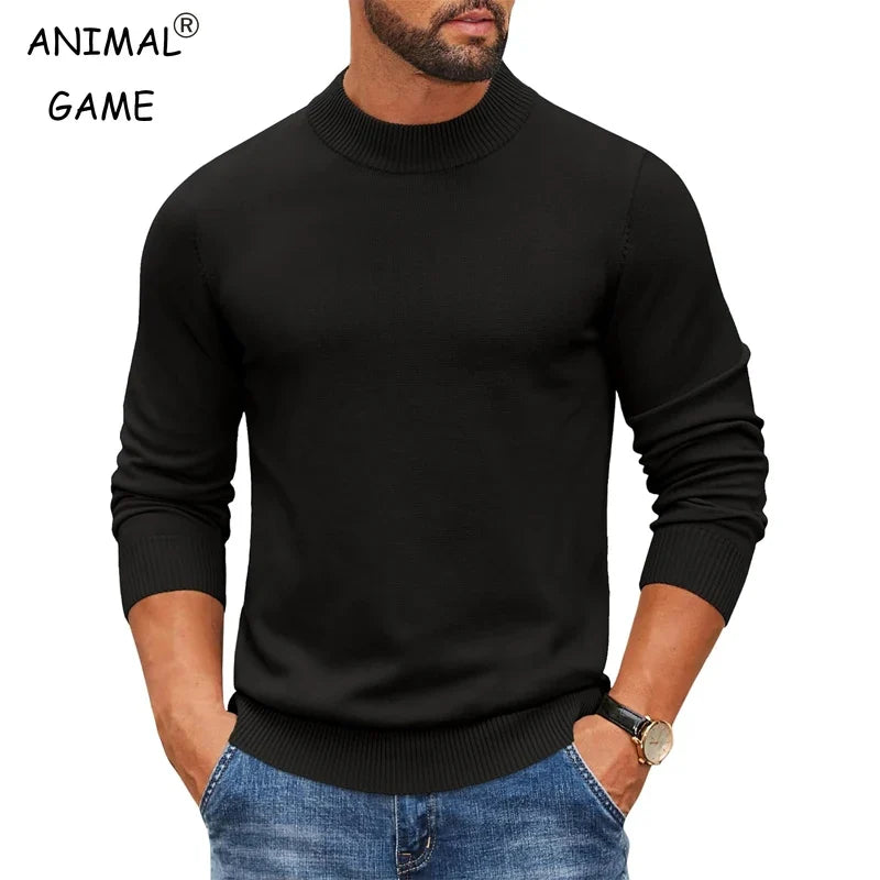 Herren Mock-Neck Pullover Langarm Basic Rollkragen Strickpullover