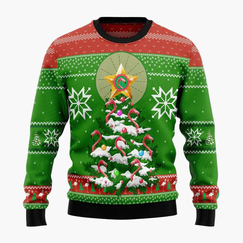 Pull de Noël drôle pour femme et homme avec flamants roses – Pull moche de Noël pour fêtes et cadeaux