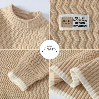 Pullover da uomo in maglia a girocollo con motivo ondulato e righe