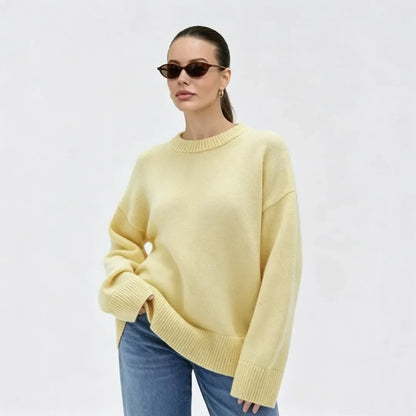 Pull oversize fin en maille pour femme à col rond