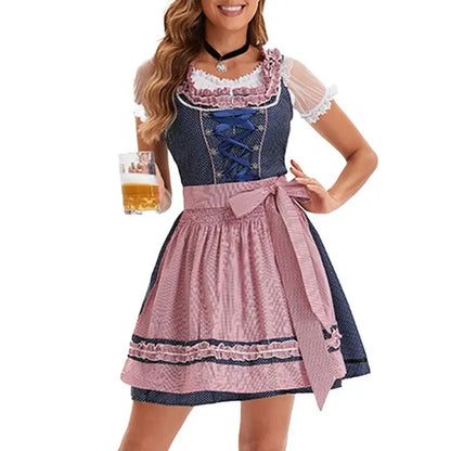 39BB ølkostyme, dirndl, kjole, bluse, forkle, tysk bayersk Oktoberfest-kostymesett