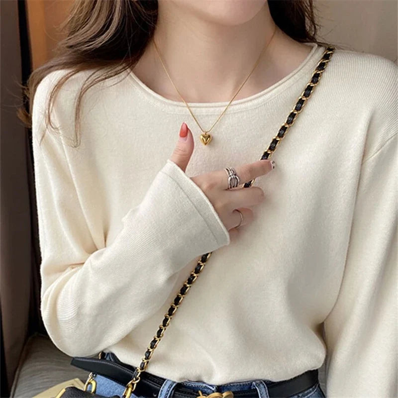 Damen Langarmshirt Rundhals Basic Pullover Feinstrick Top in verschiedenen Farben