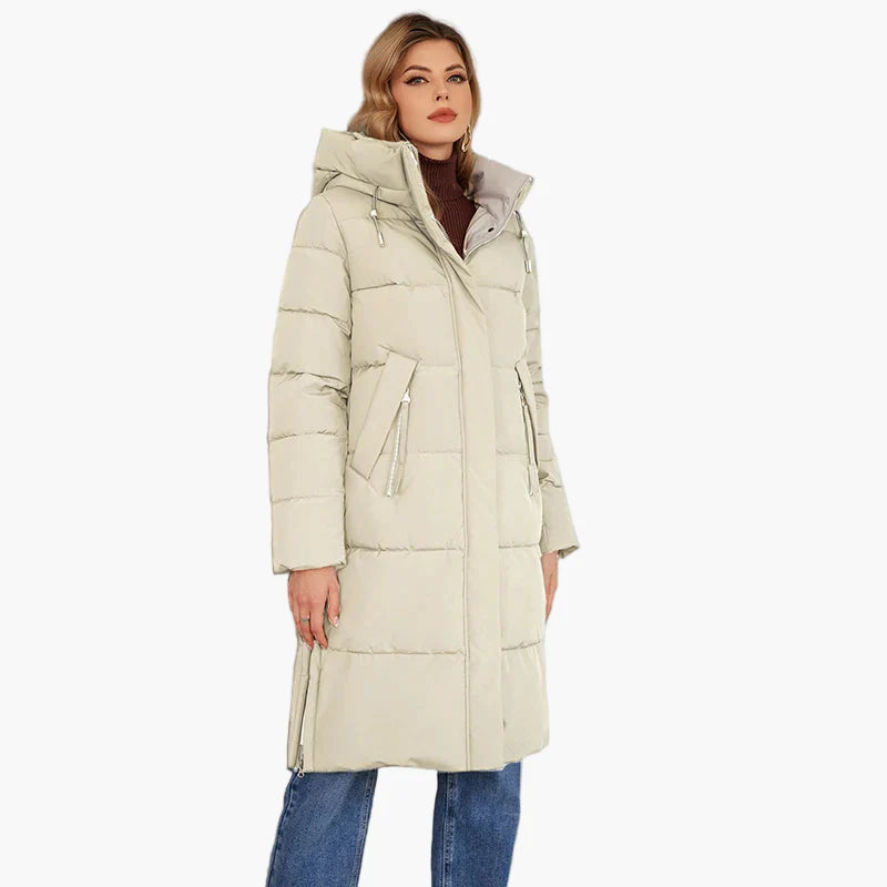 Dames winter gewatteerde mantel met capuchon – Lange, modieuze outdoor mantel voor koude dagen