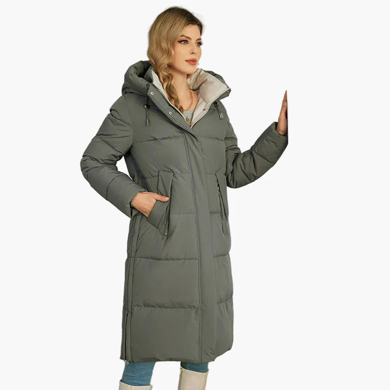 Dames winter gewatteerde mantel met capuchon – Lange, modieuze outdoor mantel voor koude dagen