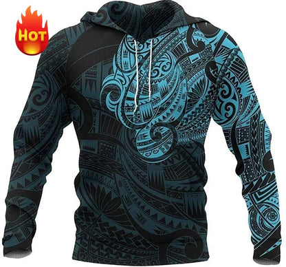Sudadera de manga larga con capucha y motivo de estampado maorí