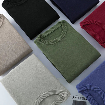 Pullover da uomo con scollo rotondo, in maglia, tinta unita, a maniche lunghe