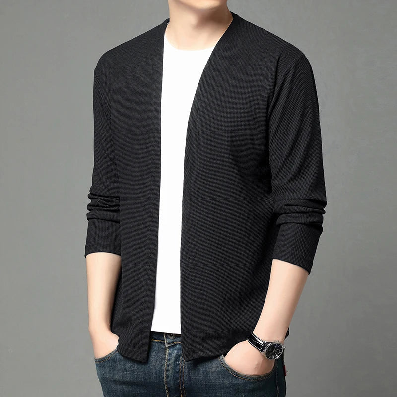 Herren Cardigan Strickjacke offen leicht V-Ausschnitt Langarm