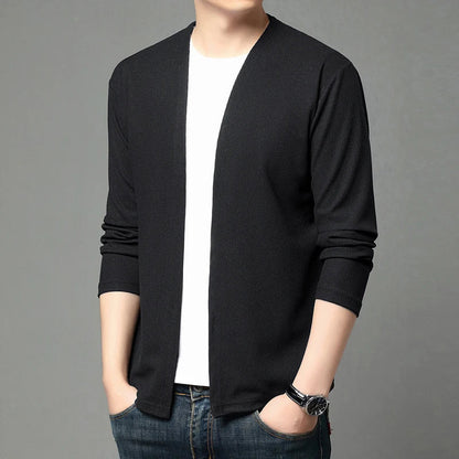 Herren Cardigan Strickjacke offen leicht V-Ausschnitt Langarm