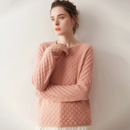 Damen Langarm Pullover mit Rundhalsausschnitt und Strukturmuster