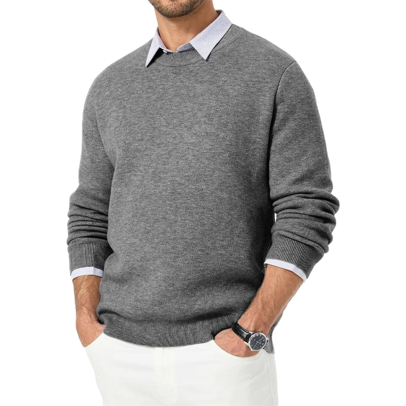 Pullover da uomo con scollo rotondo a maniche lunghe, in maglia fine, modello basic