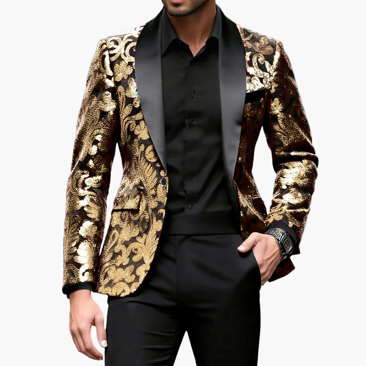 Herre Luksus Smoking Blazer med glimmer og moderne blomsterprint – Perfekt til fest og festlige lejligheder