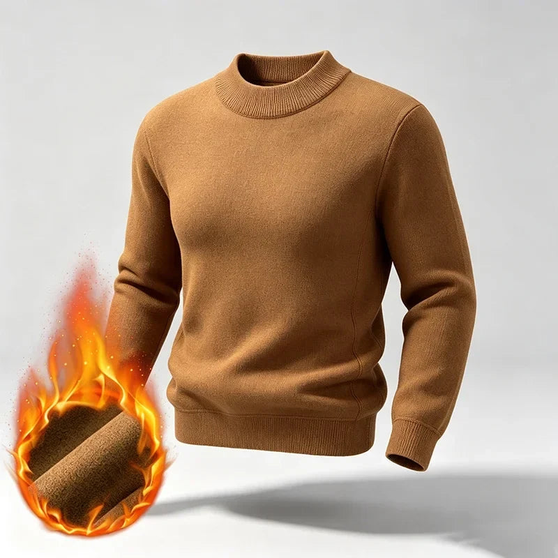 Herren Rollkragenpullover einfarbig wärmend Fleece-Innenseite Langarm