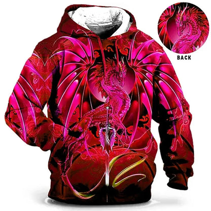 Felpa unisex con cappuccio e motivo a drago, maniche lunghe, blu