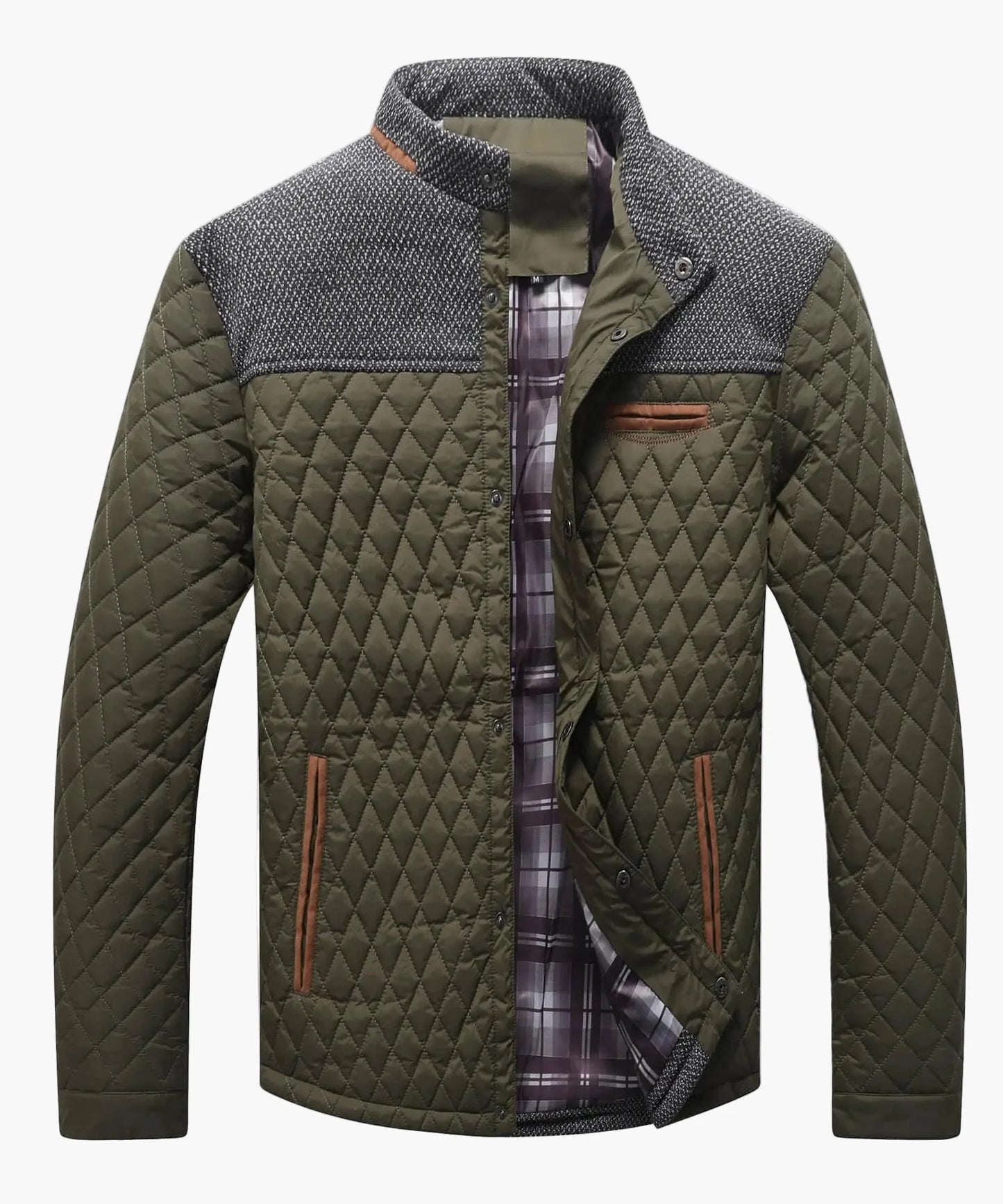 Doudoune matelassée homme bomber casual avec doublure à carreaux – veste de loisirs tendance pour le quotidien et le bureau