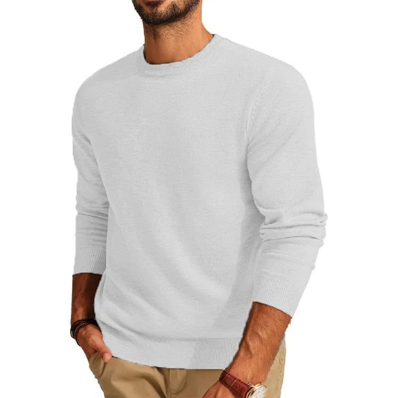 Herren Rundhals-Pullover in Weinrot – Einfarbiger Langarm-Strickpullover