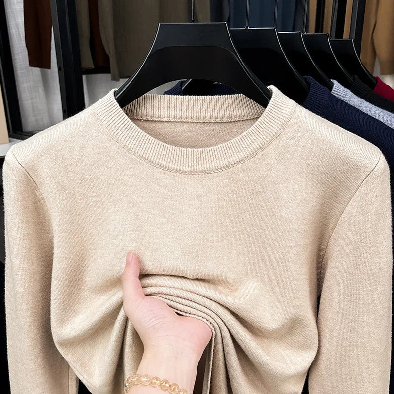 Pullover da uomo in maglia, girocollo, a maniche lunghe, basic e tinta unita